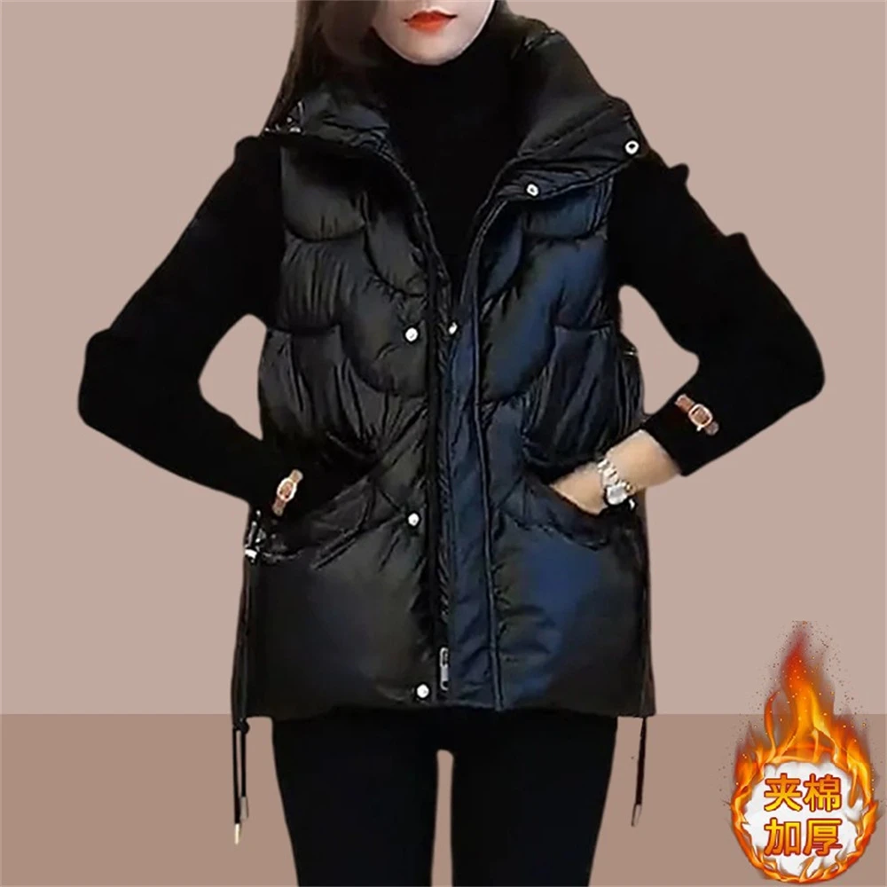 立领开衫马甲女款外穿2025秋冬季新款夹棉加厚洋气时髦马夹外套女