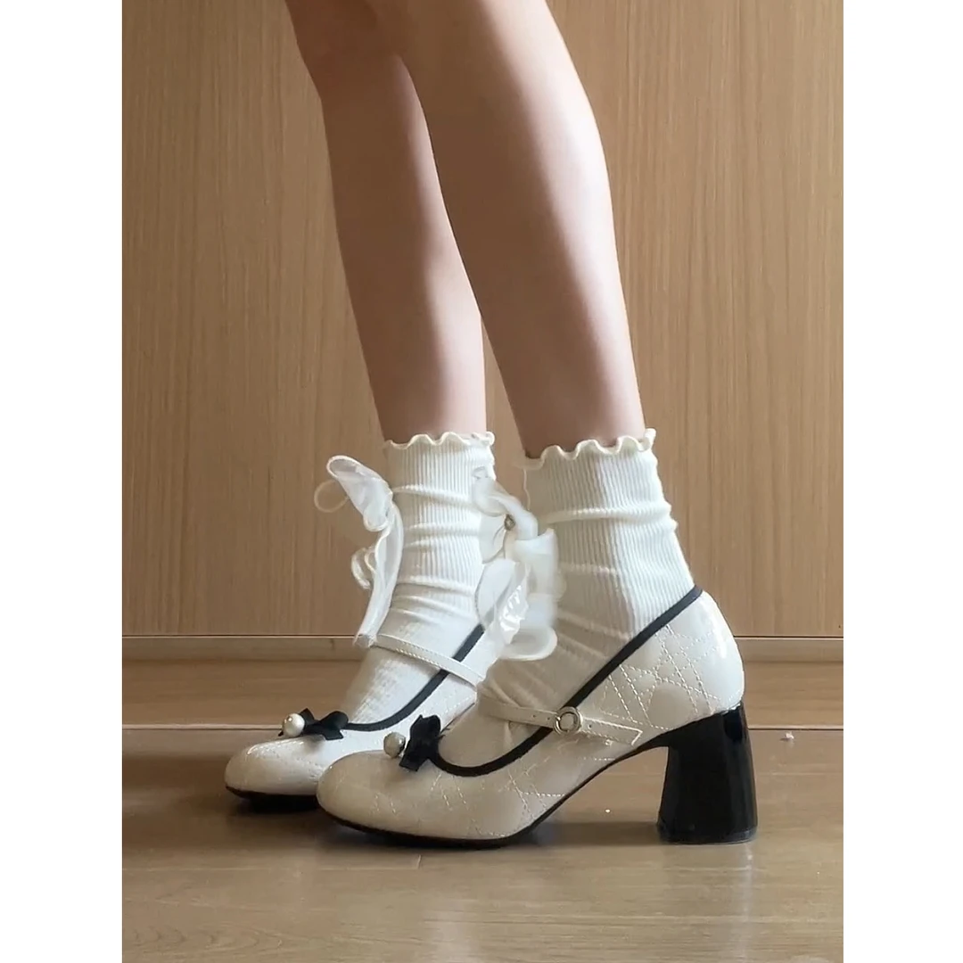 「妙侣」北岛日记~法式粗跟玛丽珍鞋女春复古中跟高跟鞋浅口单鞋