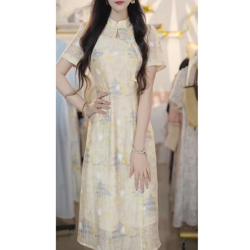 L5309新款春季法式旗袍款减龄气质高级感短袖连衣裙女装显瘦裙子