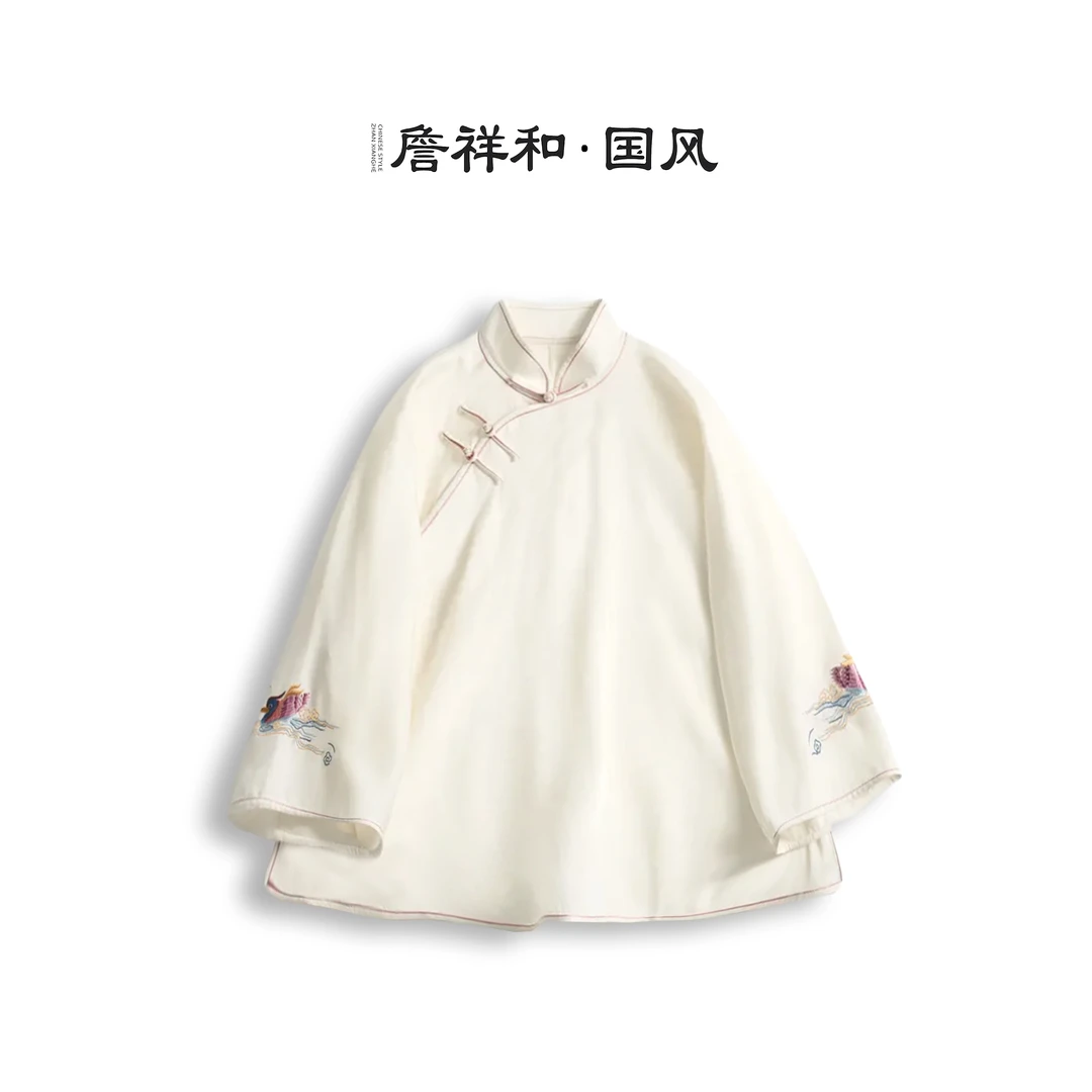 『鸳鸯双栖』詹祥和·复古新中式桑蚕丝手推绣手工高定时尚上衣