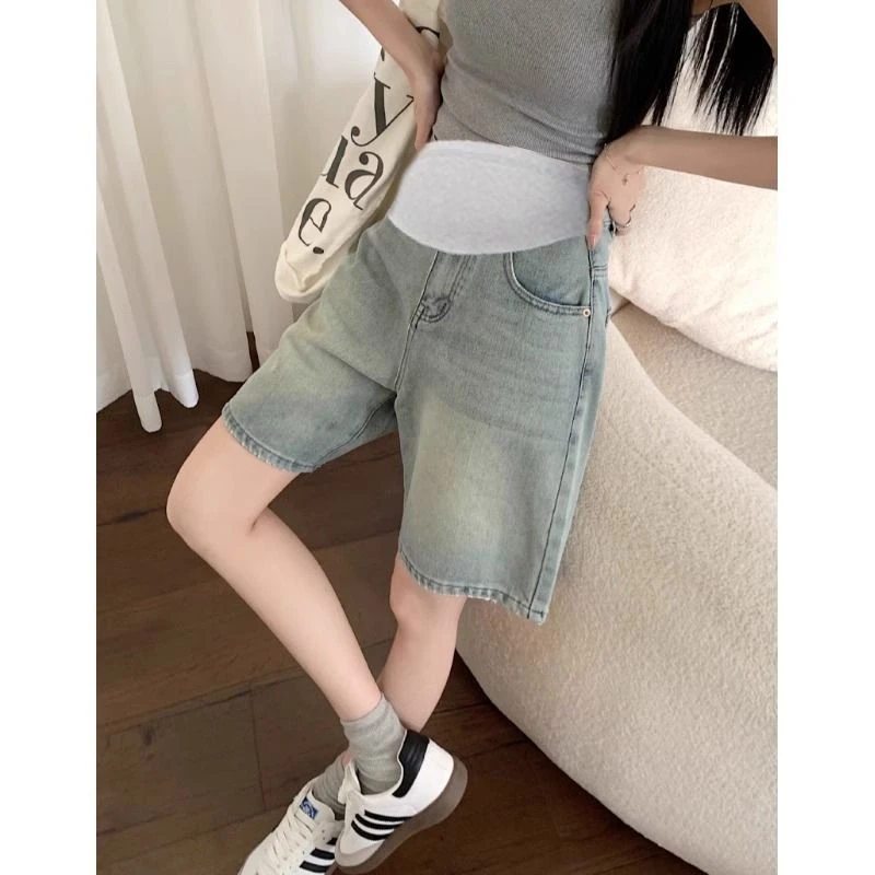 孕妇牛仔短裤2025夏季新款大码宽松不勒肚子薄款直筒阔腿五分裤子