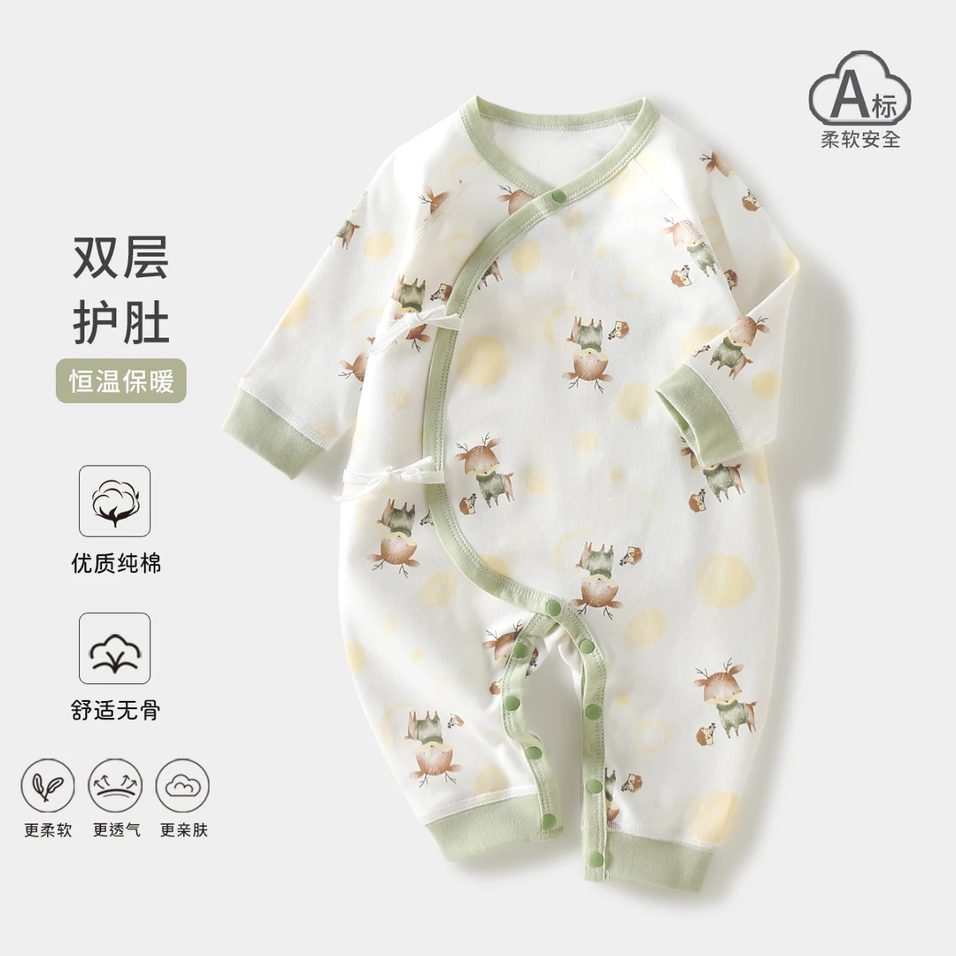 秋季新款四季款纯棉蝴蝶衣连体系带梅花小鹿