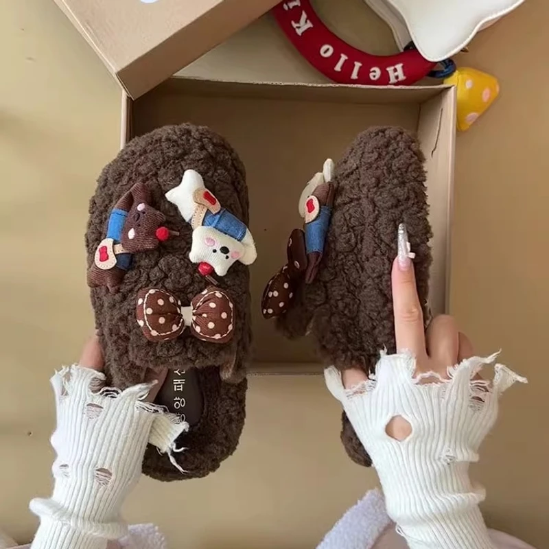 See.u原创可爱卡通包头毛毛拖鞋女外穿2025秋冬新款厚底学生宿舍