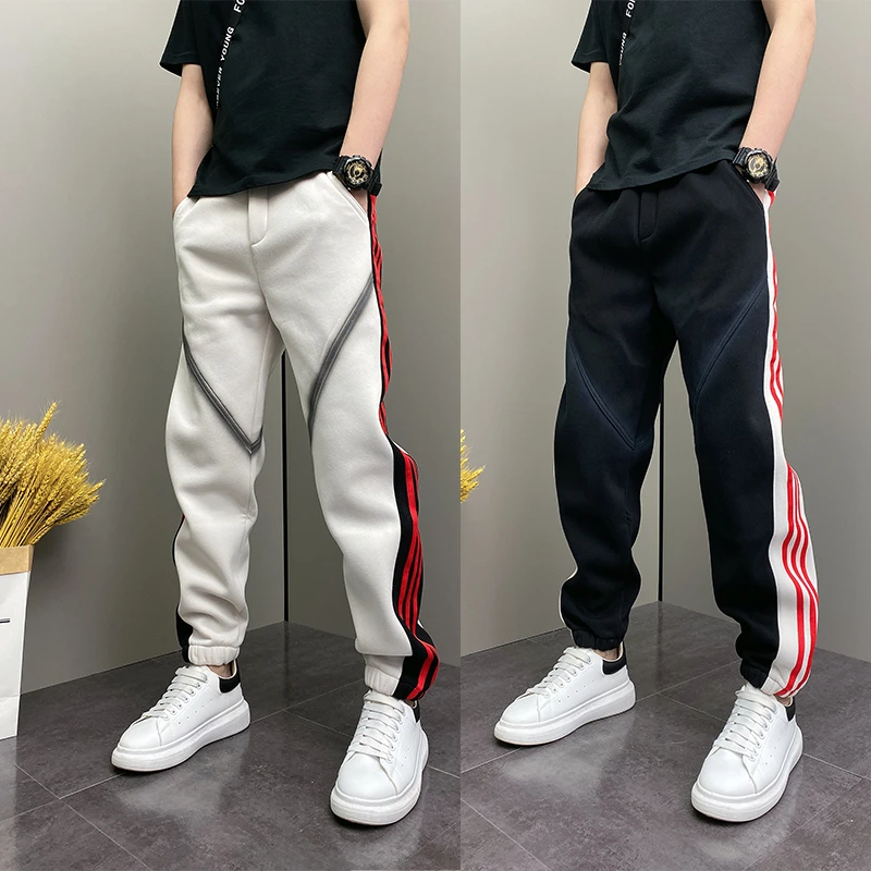 原创爆款春季网红个性条纹设计感青年男士束脚休闲运动卫裤子男生
