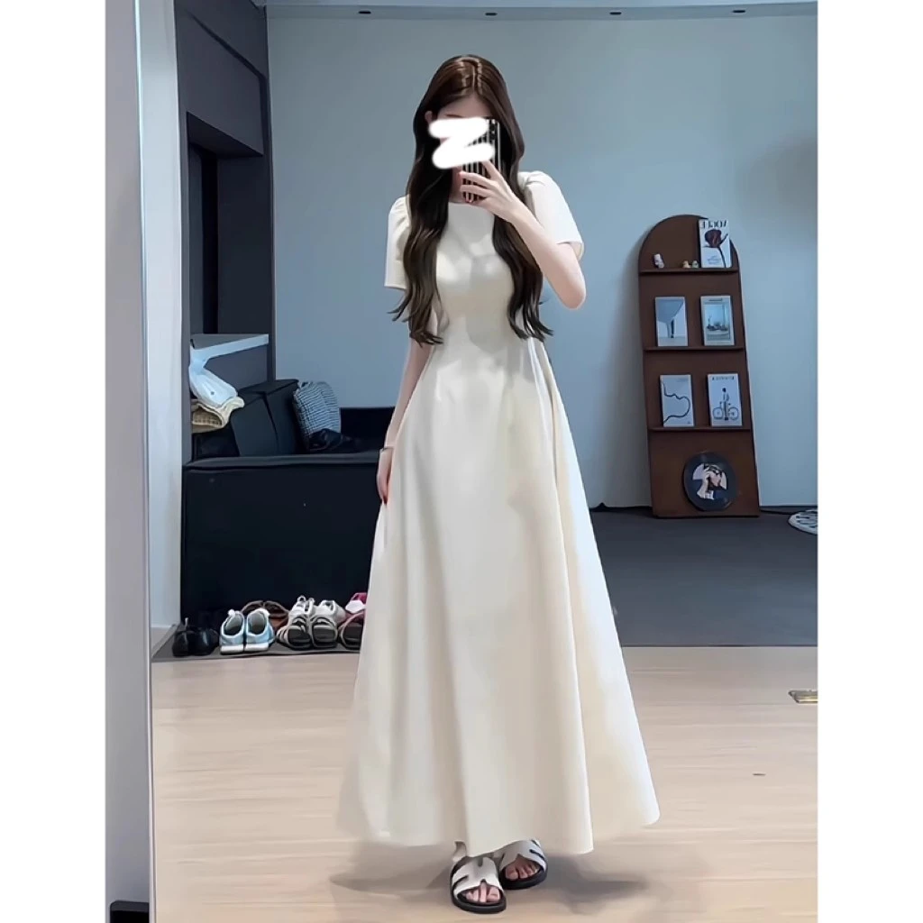 白色连衣裙子女夏季2025新款茶歇法式气质高级感收腰显瘦礼服长裙