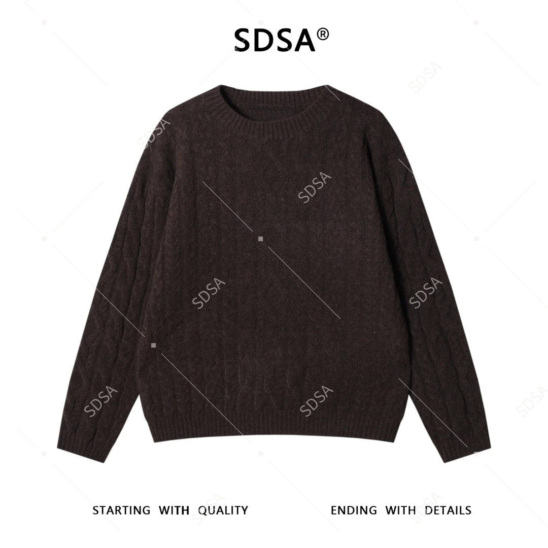 SDSA男士秋冬新款痞帅男装时尚纯色纽花圆领针织衫百搭休闲毛衣