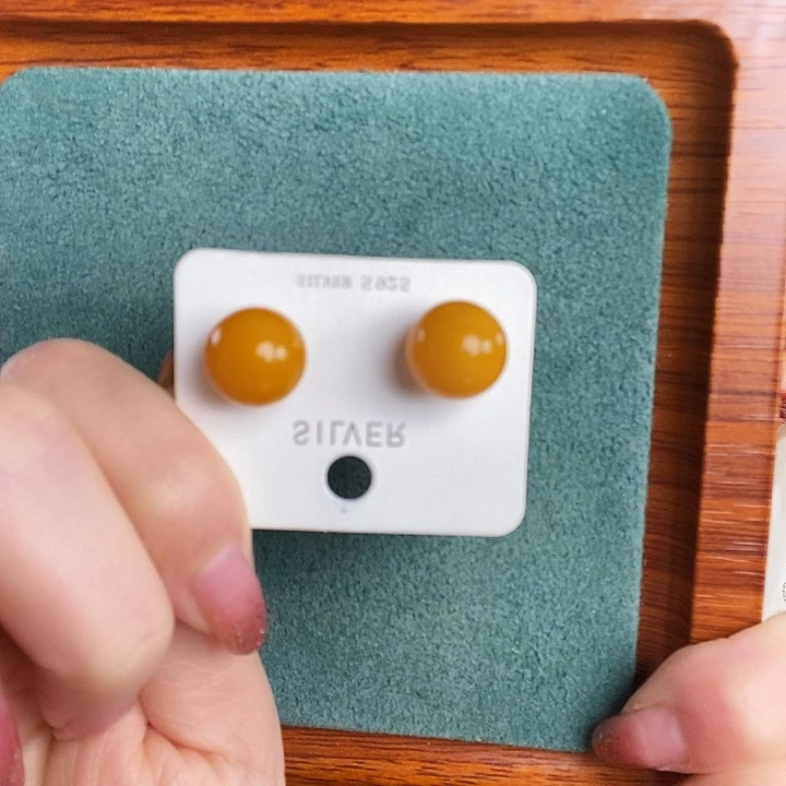 蜜蜡银S925镶嵌耳饰耳钉