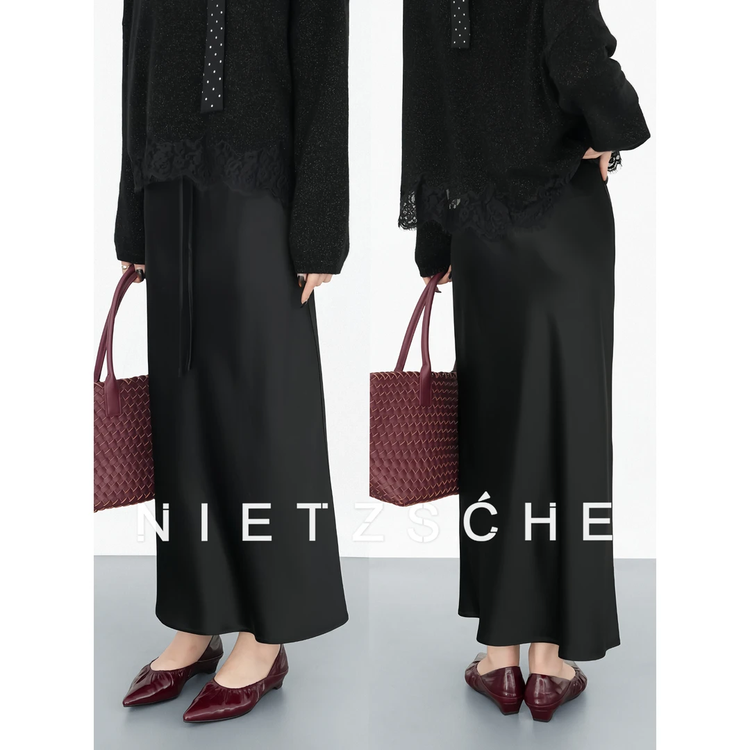 Nietzsche｜級奢醋酸裙｜步履生风 松紧腰 光泽垂感百搭半身裙7175