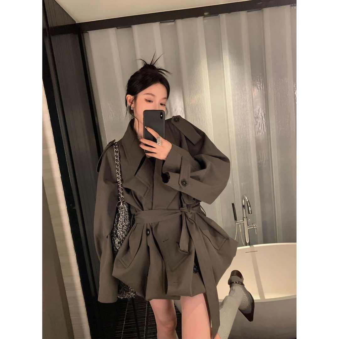 风衣外套女2025秋休闲小个子高级感超好看复古中长款韩版收腰大衣