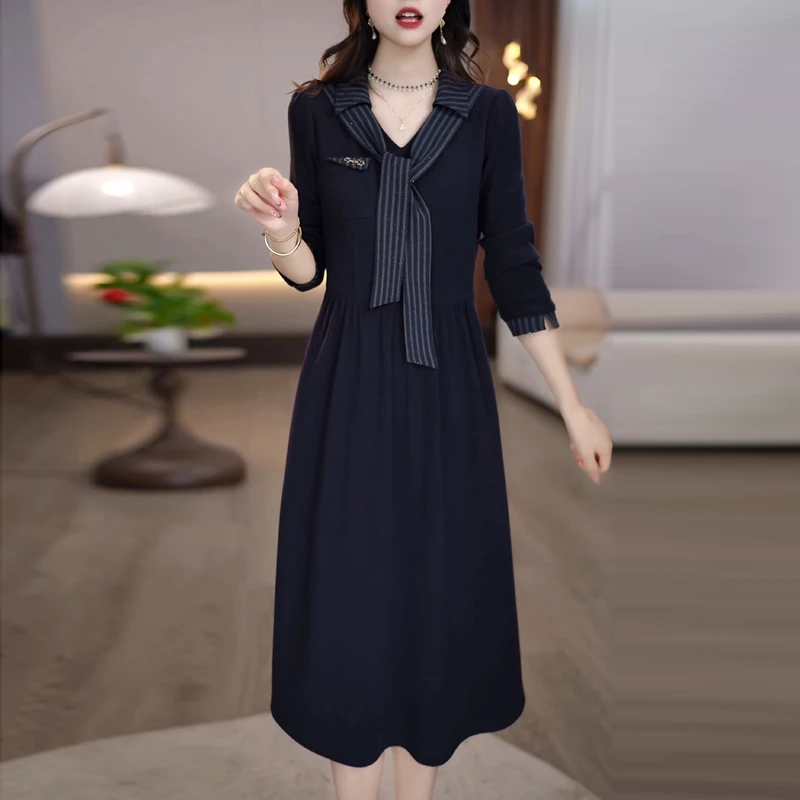 时尚洋气韩版连衣裙女2025春秋新款女士气质宽松显瘦减龄中长裙子