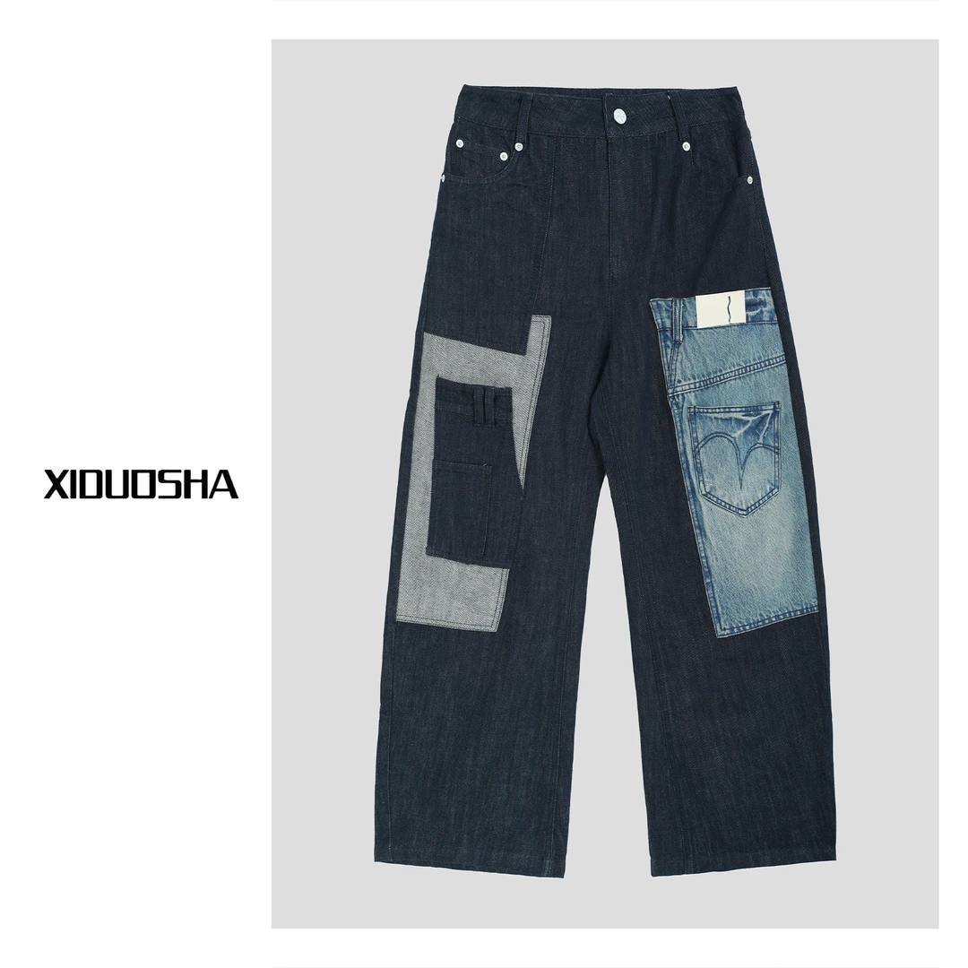 XIDUOSHA/喜朵莎设计款牛仔拼接撞色弯刀裤 XDS1597