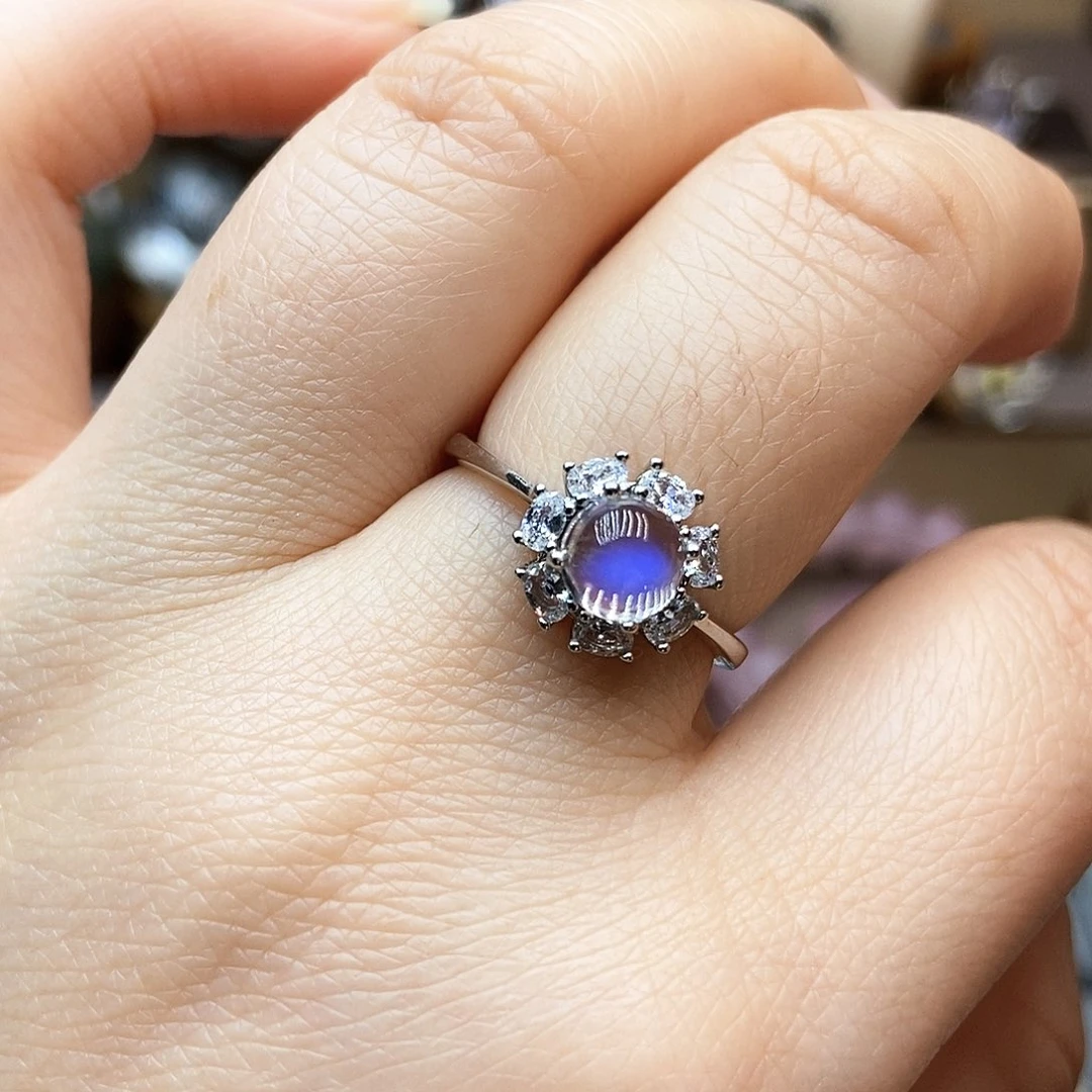 月光石戒指银S925镶嵌漫*鱼戒指