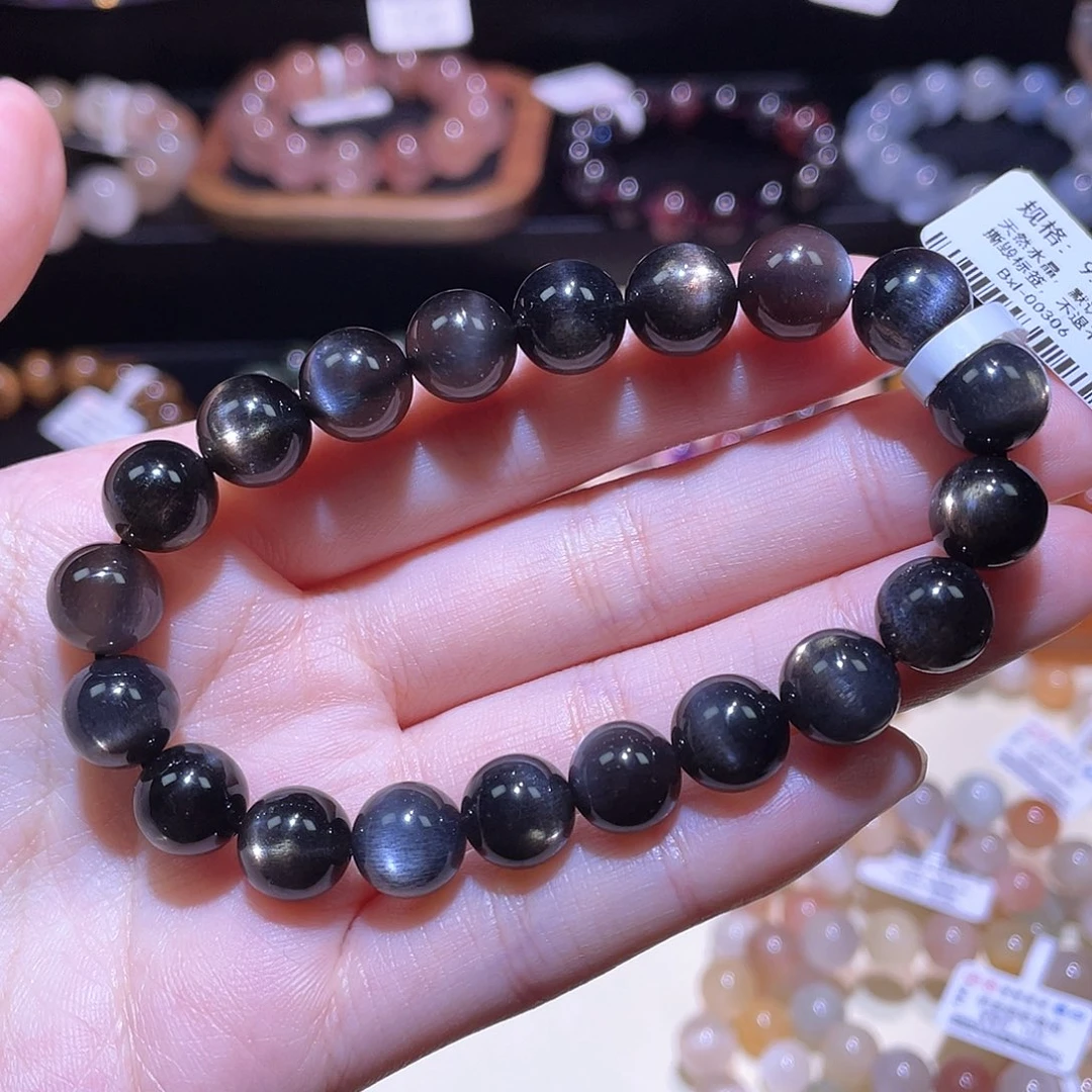 日光石手链未镶嵌酒*黑骨干手链，晶体通透