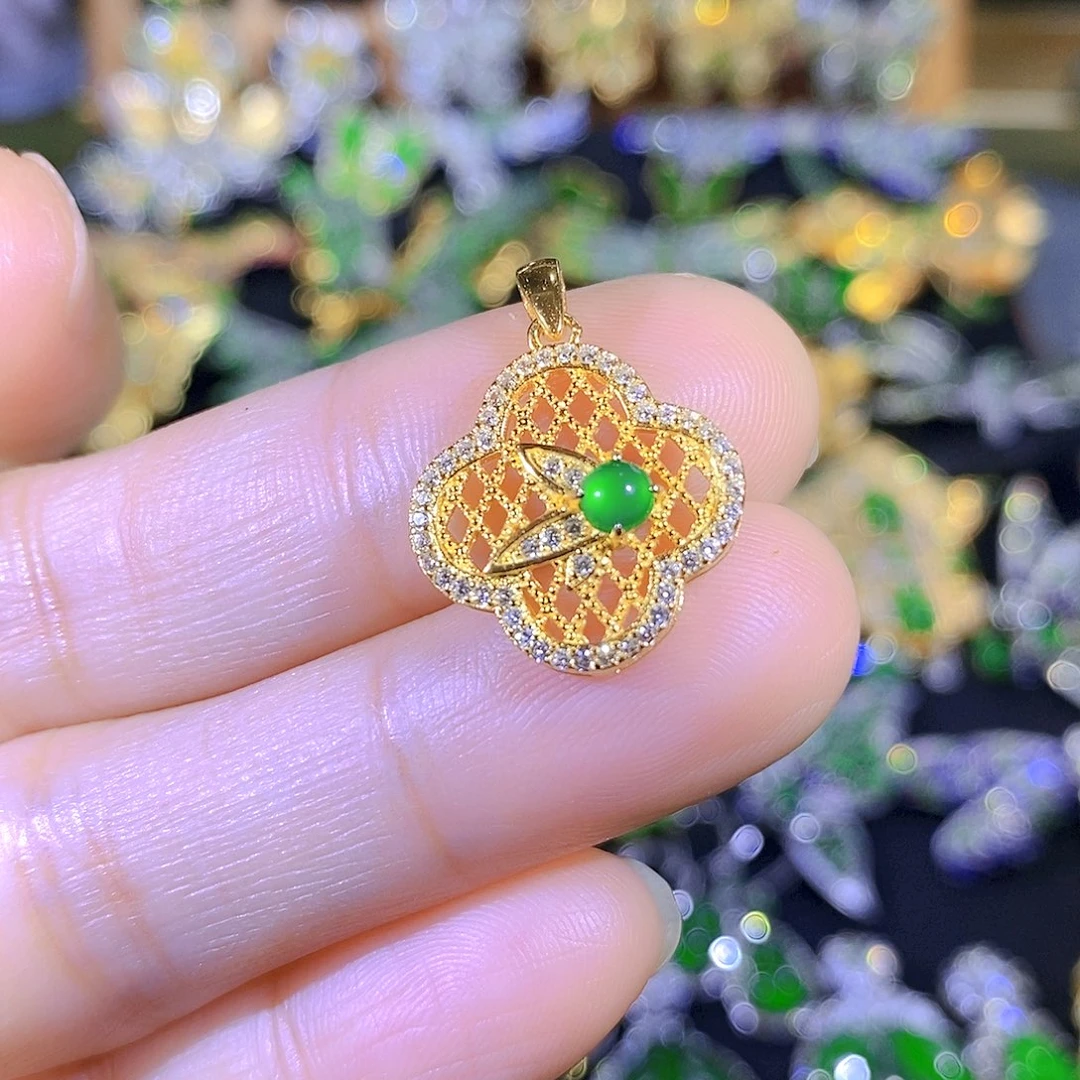 吊坠(不含链)银S925镶嵌翡翠