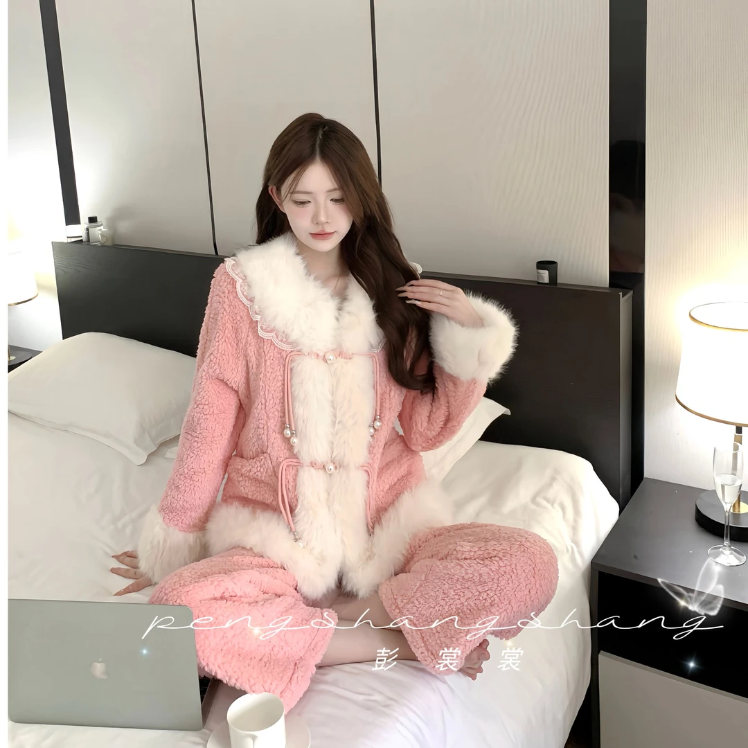 彭裳裳【含苞待放】冬装上新网红可爱仙女睡衣套装加厚家居服温柔风
