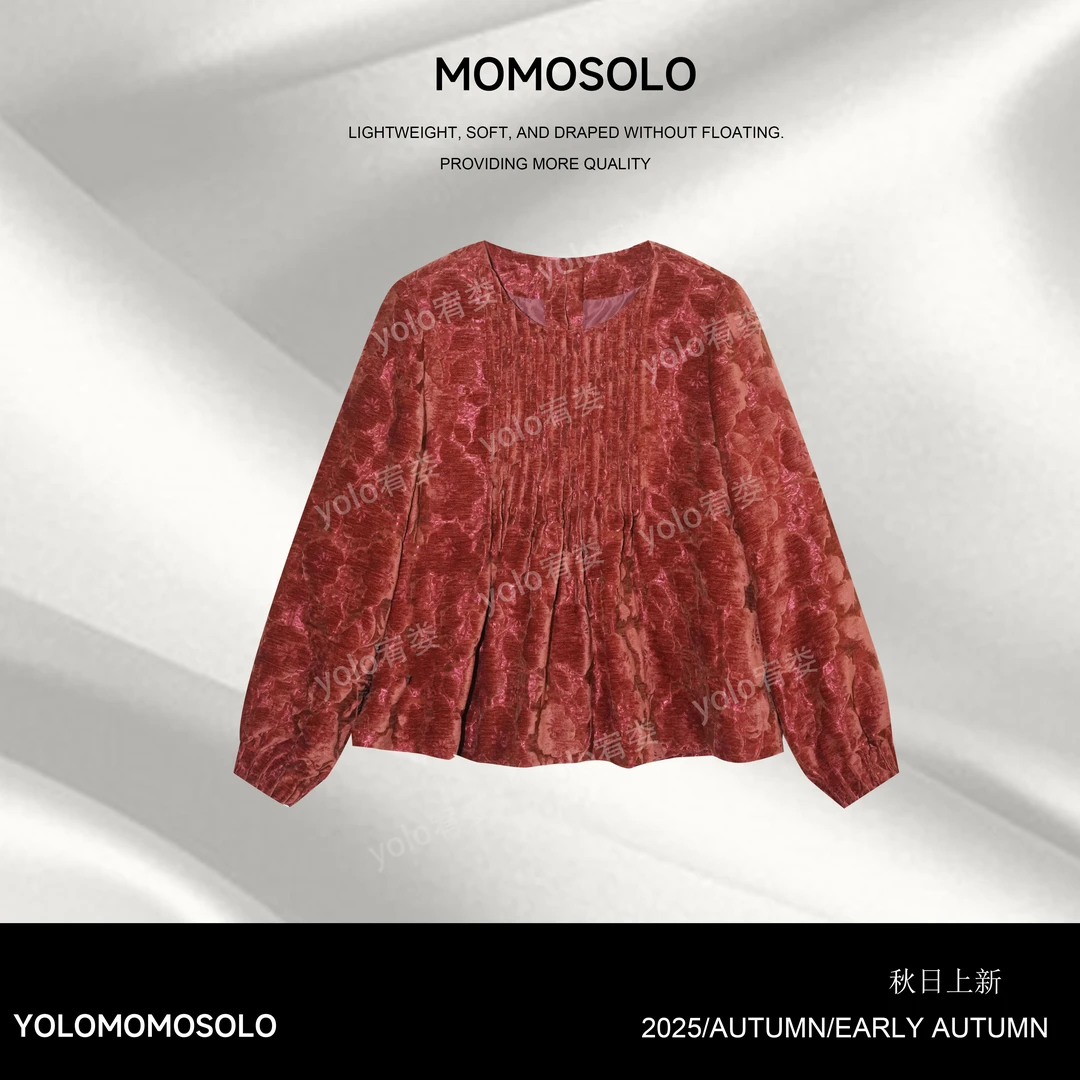 •玲珑骰•2025秋冬原创人丝金丝提花手工压皱卫衣上衣258786