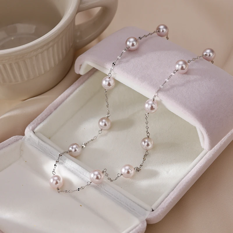 链子925银仿珍珠 925纯银施家珍珠项链优雅时尚简约百搭锁骨链ins