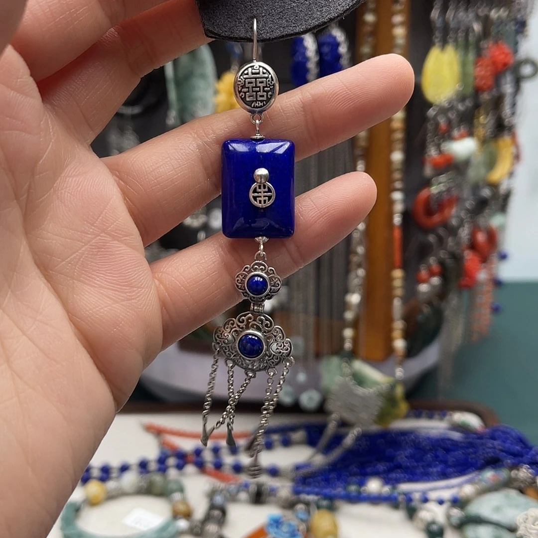 青金石耳饰银S925镶嵌~***~饰品