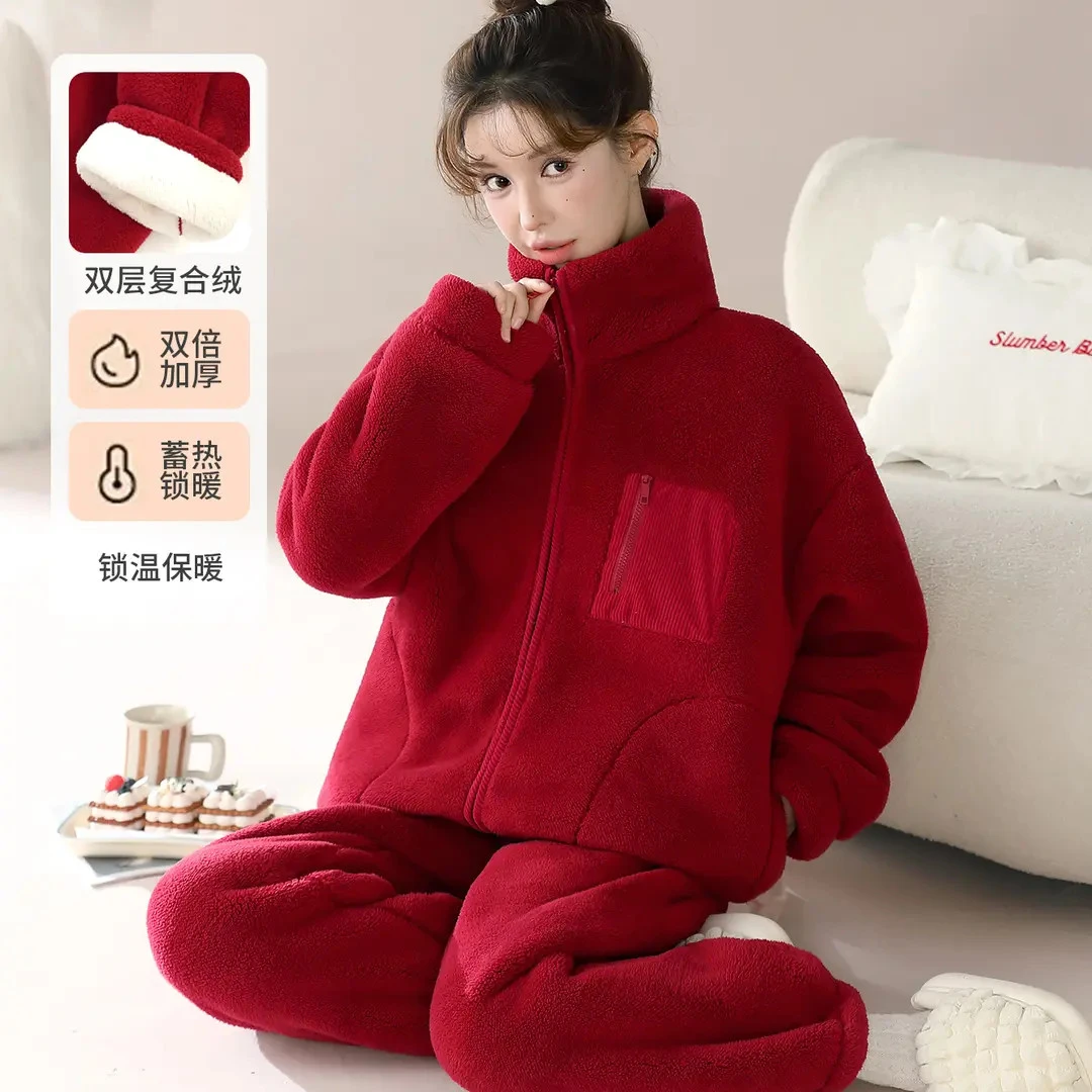 【加厚加厚！双层复合绒】秋冬季女士法兰绒家居服睡衣两件套可外穿