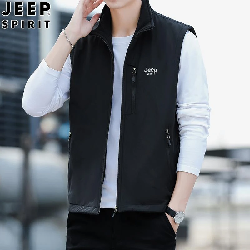 JEEPSPIRIT双面穿马甲男士2025秋季新款潮牌运动坎肩休闲工装外套