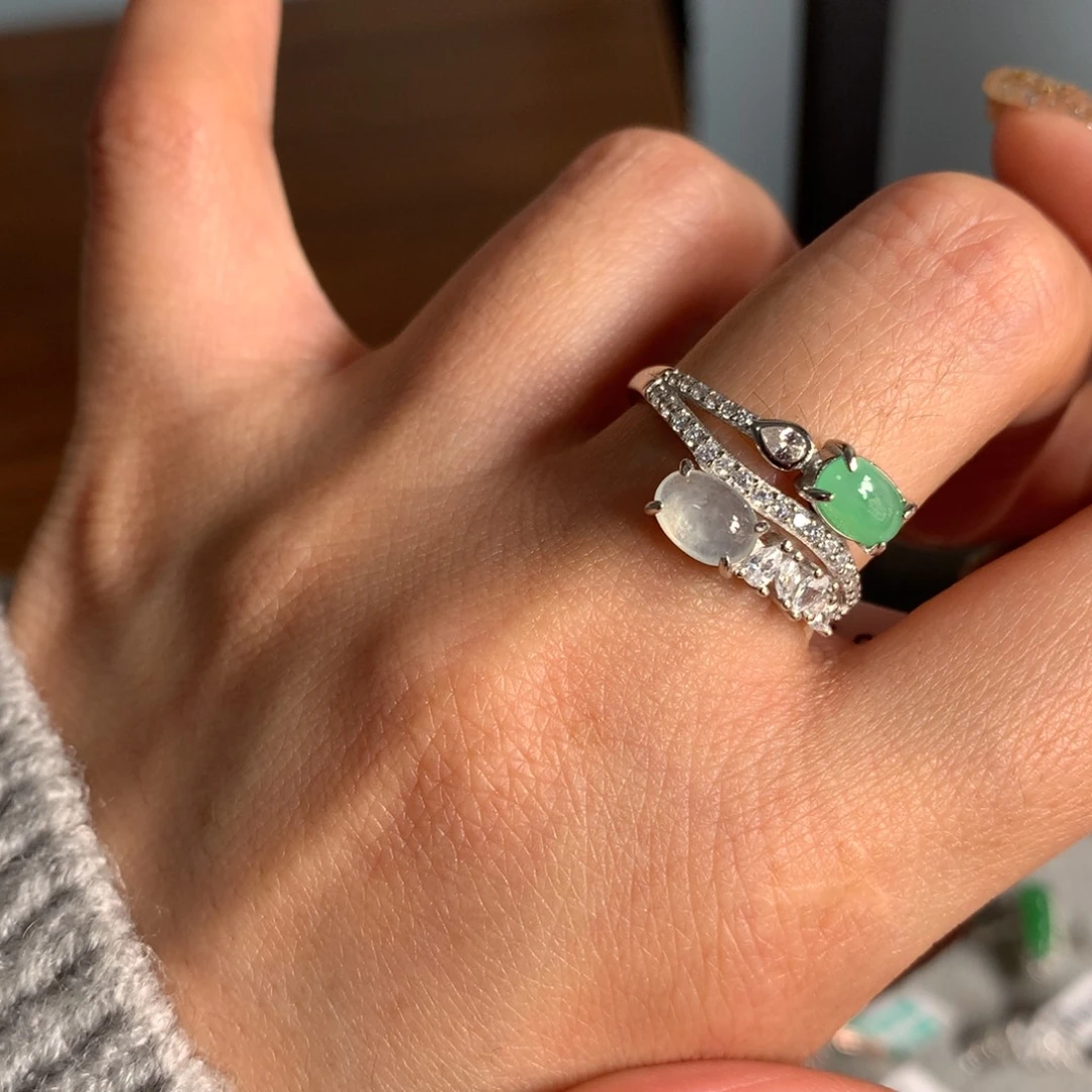 翡翠银S925镶嵌耳饰戒指