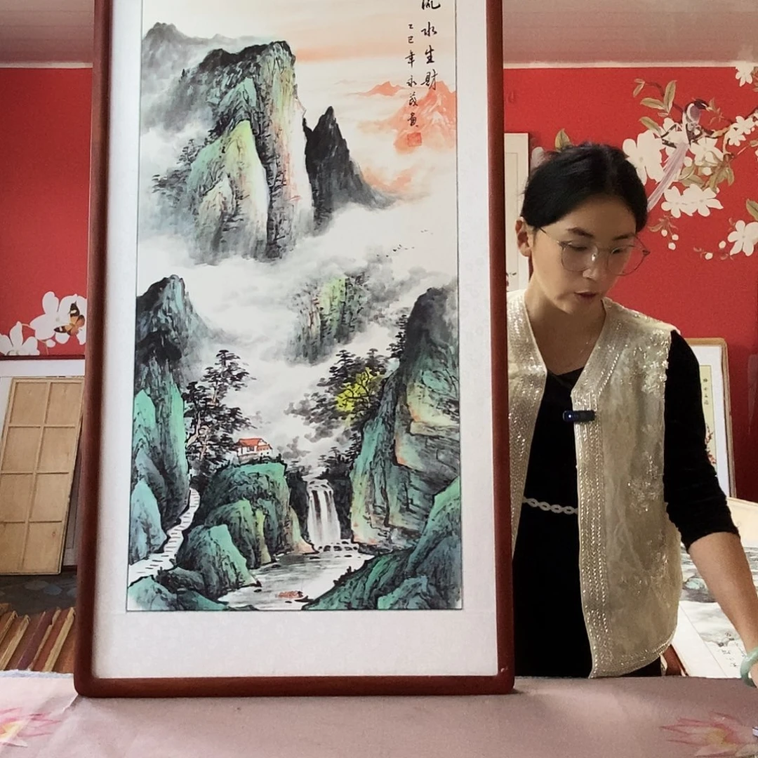 国画手写手绘带框包邮国画作品62✖️122