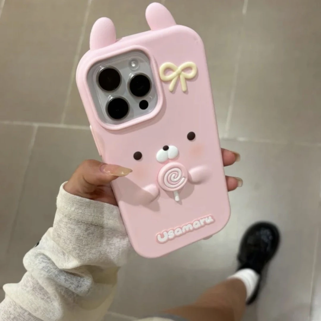 硅胶粉色可爱棒棒糖兔丸适用于17pro/16promax手机壳女款苹果1514