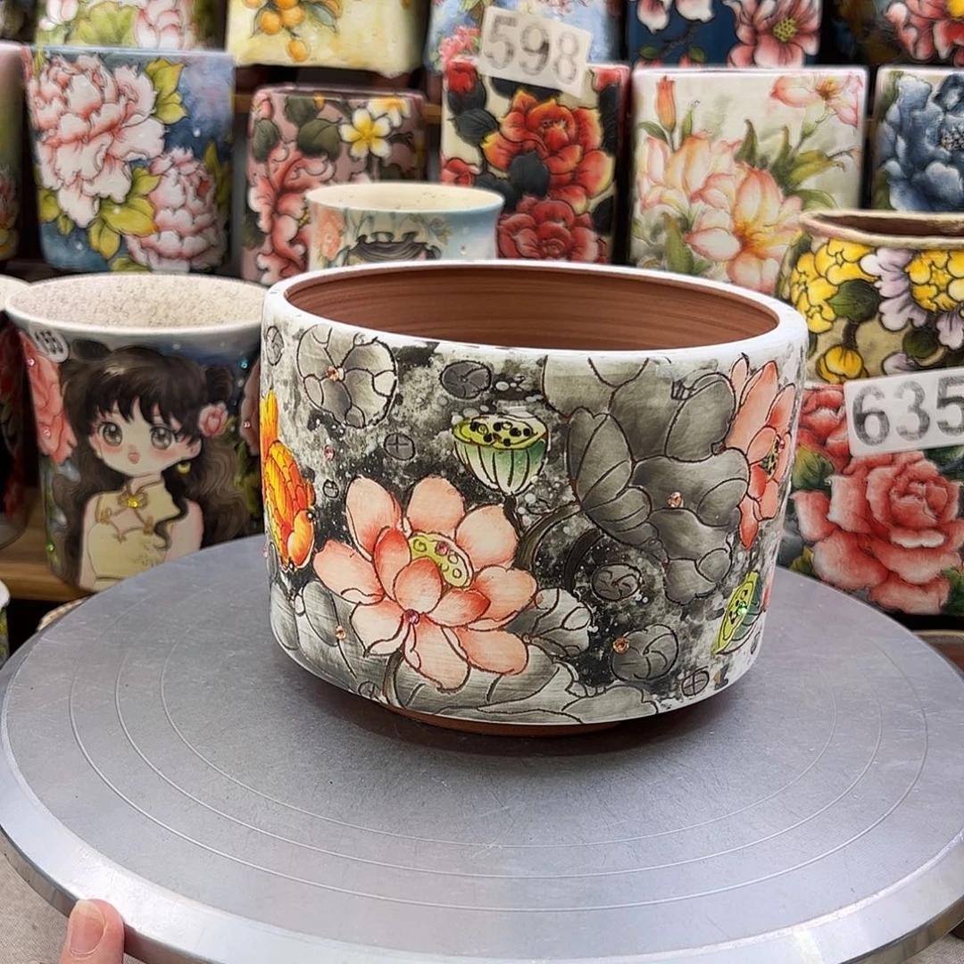 ༺***༻景德镇炫彩手绘景德镇陶瓷花盆