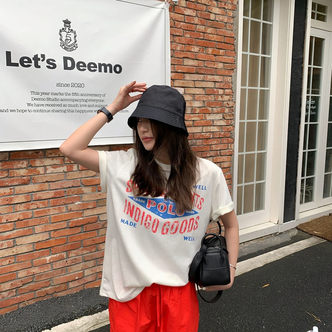 GUAGUA|美式Polo印字棉质经典运动休闲短袖T恤女26015