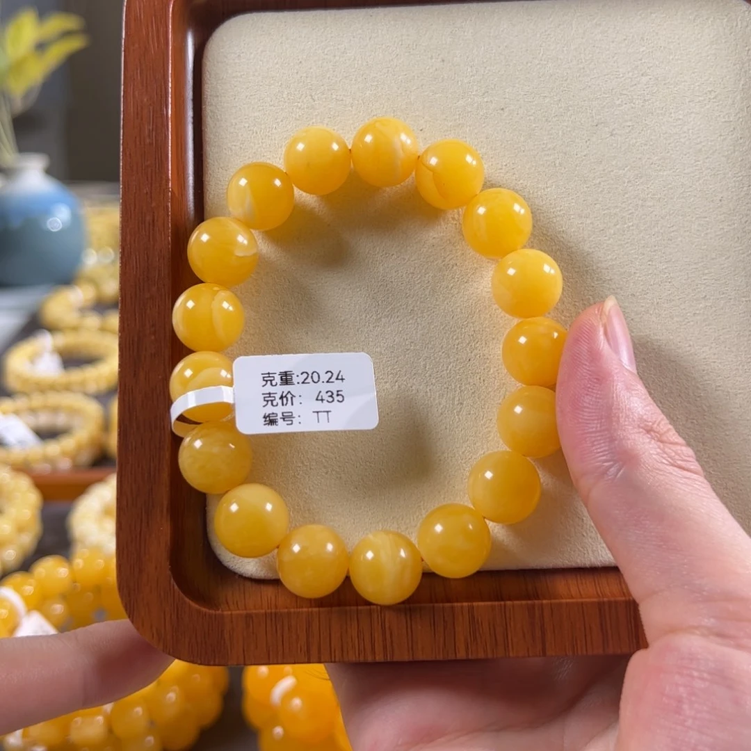 蜜蜡未镶嵌珠宝奇石12mm+焦皮同料鸡油红满蜡白花圆珠tt