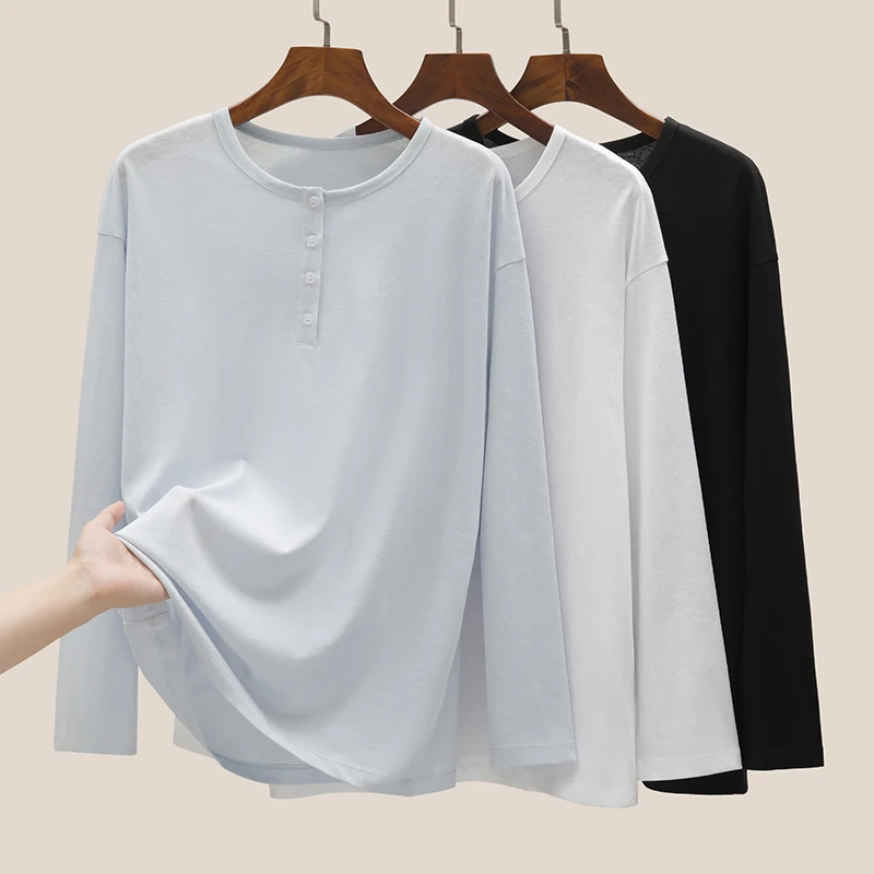 冰丝防晒罩衫女亨利领长袖t恤2025新款夏季薄款外搭慵懒宽松上衣