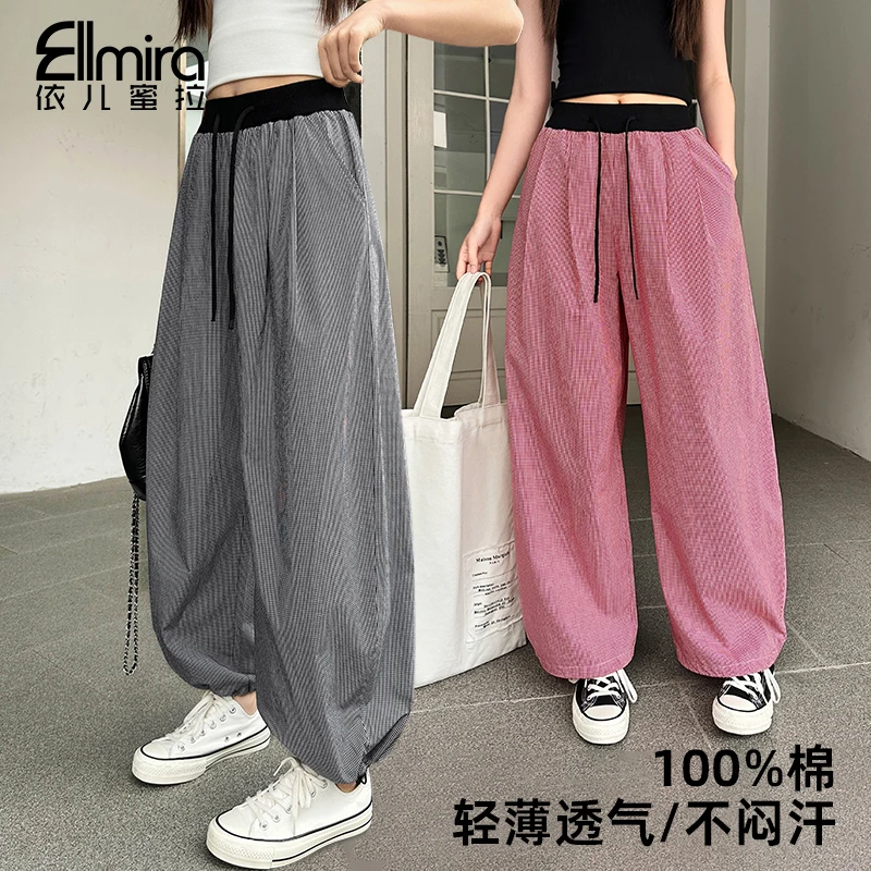 9300女童格子裤长裤儿童灯笼裤夏装宽松阔腿裤休闲2025新款洋气薄