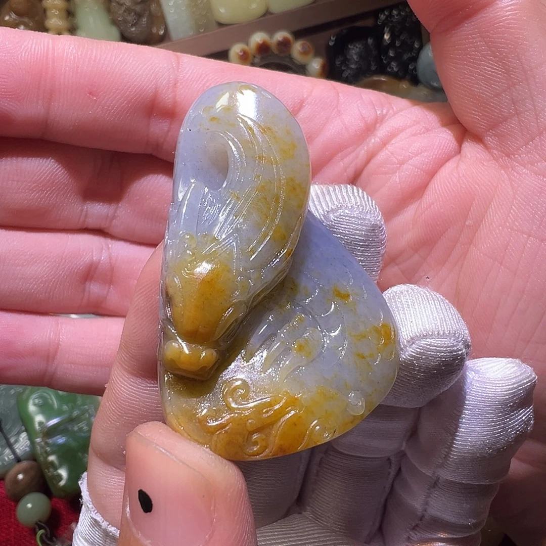 和田玉未镶嵌颈饰新疆点墨青花黄沁皮手工雕刻龙牌无科技原价1750