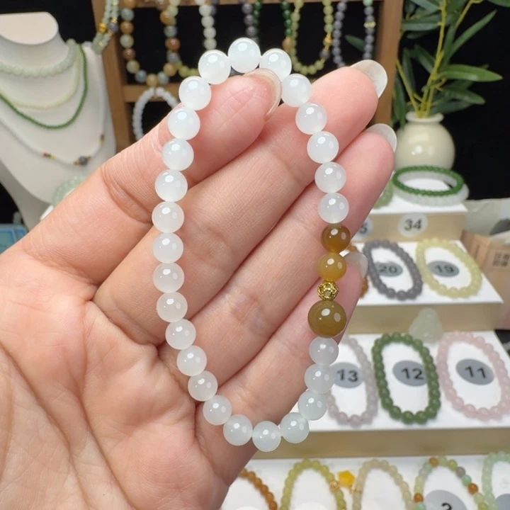 和田玉未镶嵌手串卡6白玉设计款