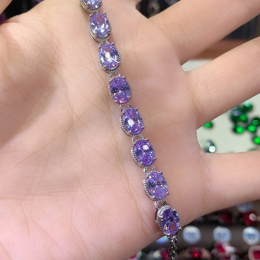 无925银浅紫罗兰色手链白57