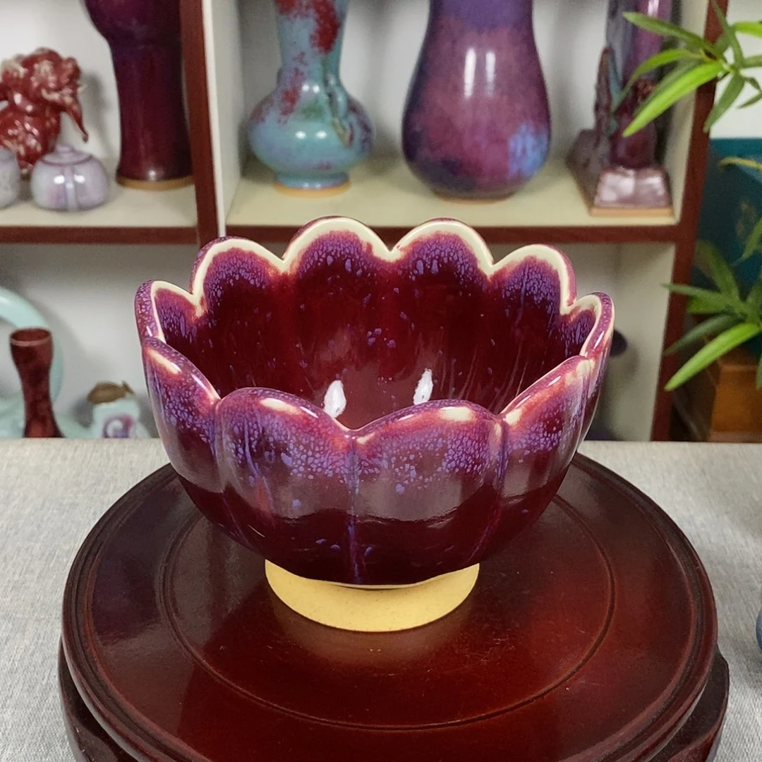 碗钧瓷莲花碗高温窑变纯手工