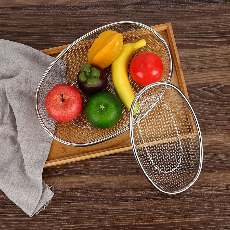 简约不锈钢椭圆洗菜篮沥水篮果蔬篮子网框网筛厨房快篓子置物篮