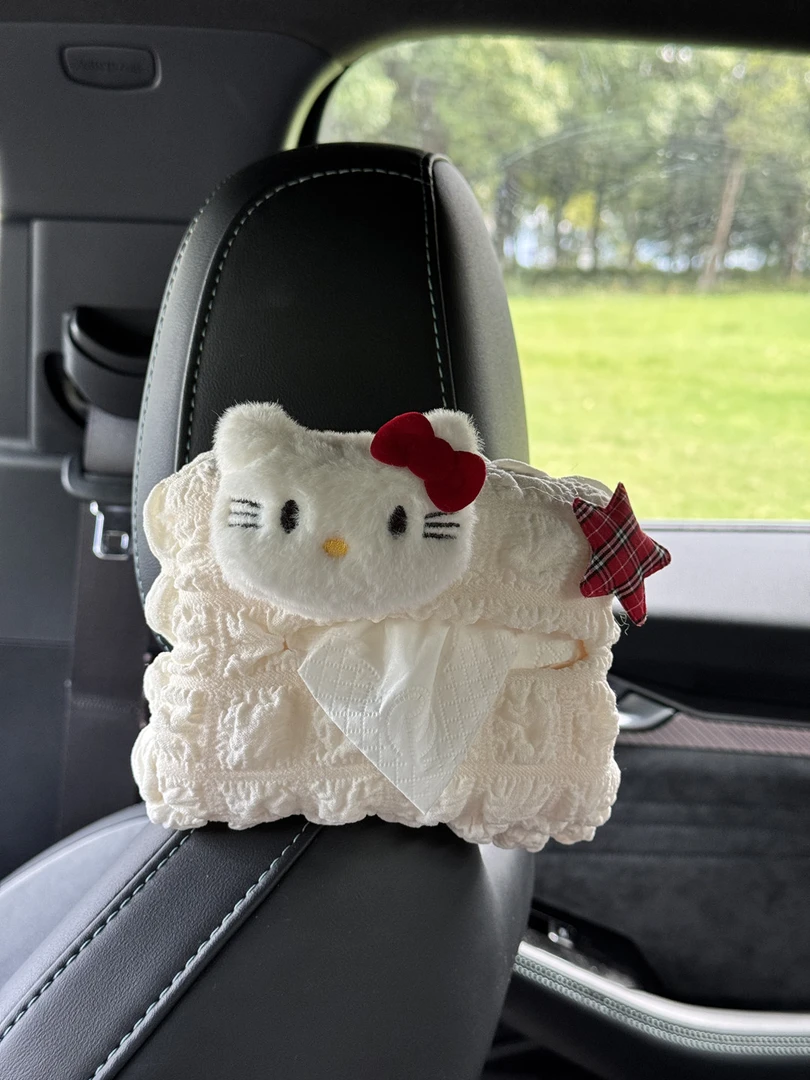 kt泡芙车载纸巾盒创意可爱猫咪汽车用抽纸盒装饰摆件少女心内挂式