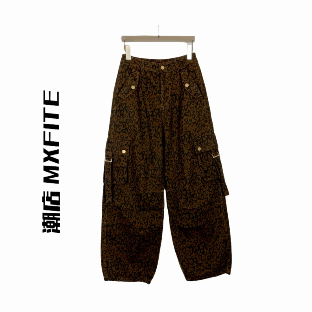 MXFITE潮店秋季新款时尚爱心豹纹工装潮酷休闲裤长裤（ZHQ52901）