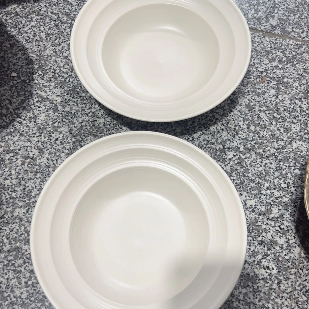 瓷深*色奶昔白螺纹草帽深盘微瑕