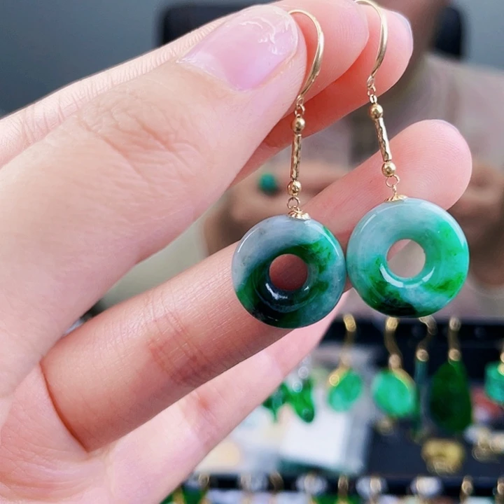 翡翠耳饰18K金镶嵌饰品