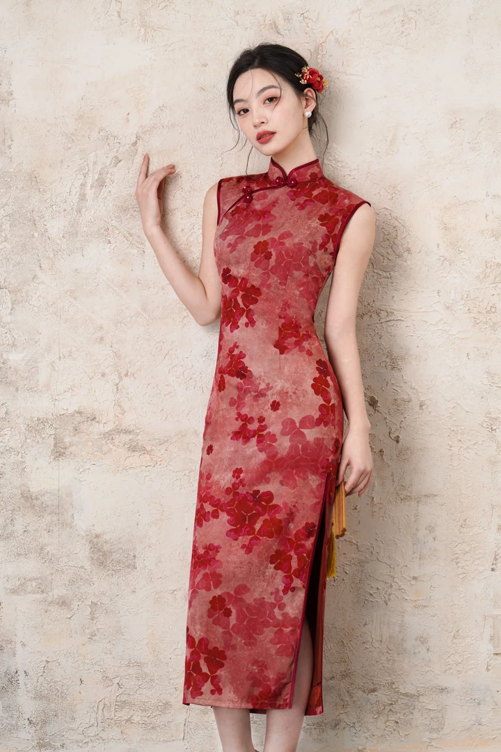 红色旗袍女新款夏季新中式改良年轻款少女无袖女装清冷感高端大气