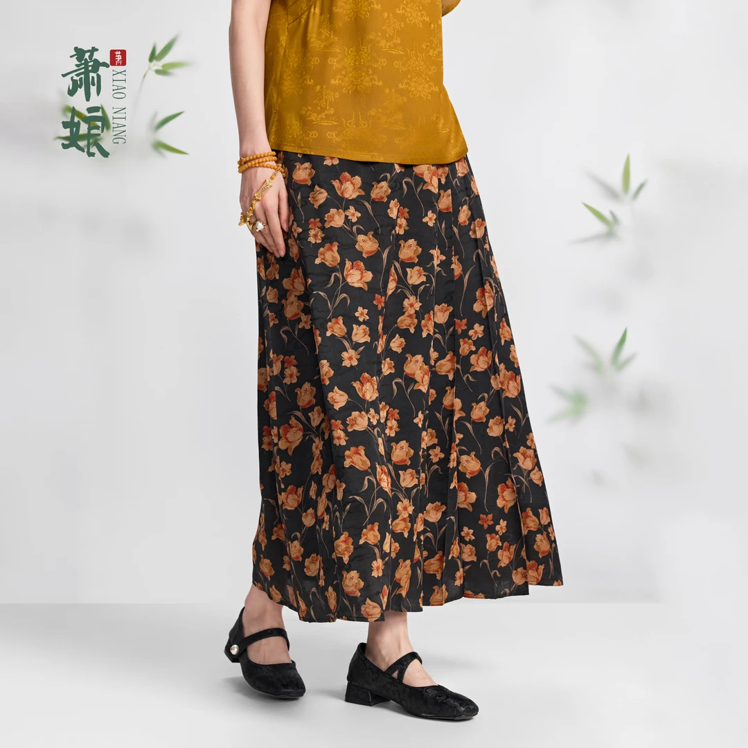 萧娘【佩兰】提花缎香云纱半身裙休闲桑蚕丝时尚百搭国风女裙1965