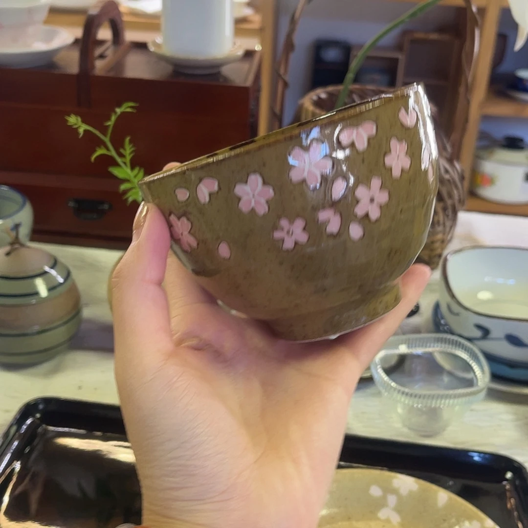 瓷片粗陶樱花大号饭碗16