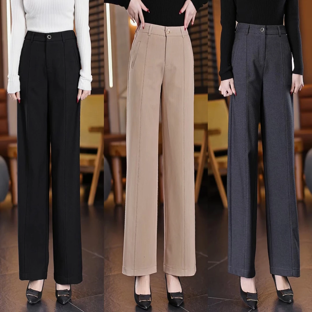 2025春季新款气质简约高腰窄版阔腿裤时尚百搭垂感休闲减龄长裤