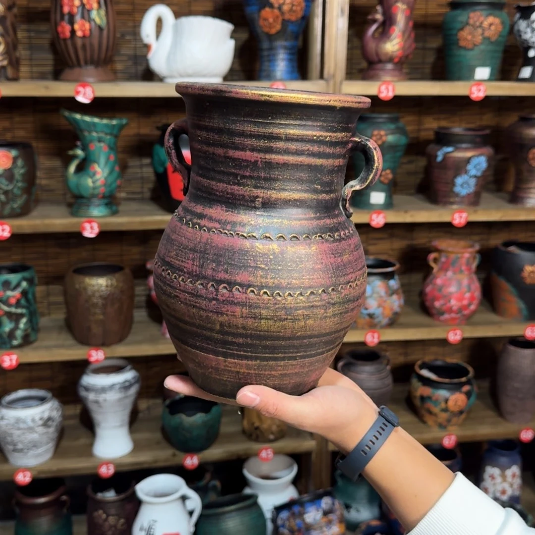 红陶浮雕花盆炸炸炸