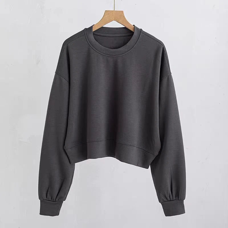 女士短款宽松秋冬新款加绒宽松短款圆领纯色百搭卫衣LL105