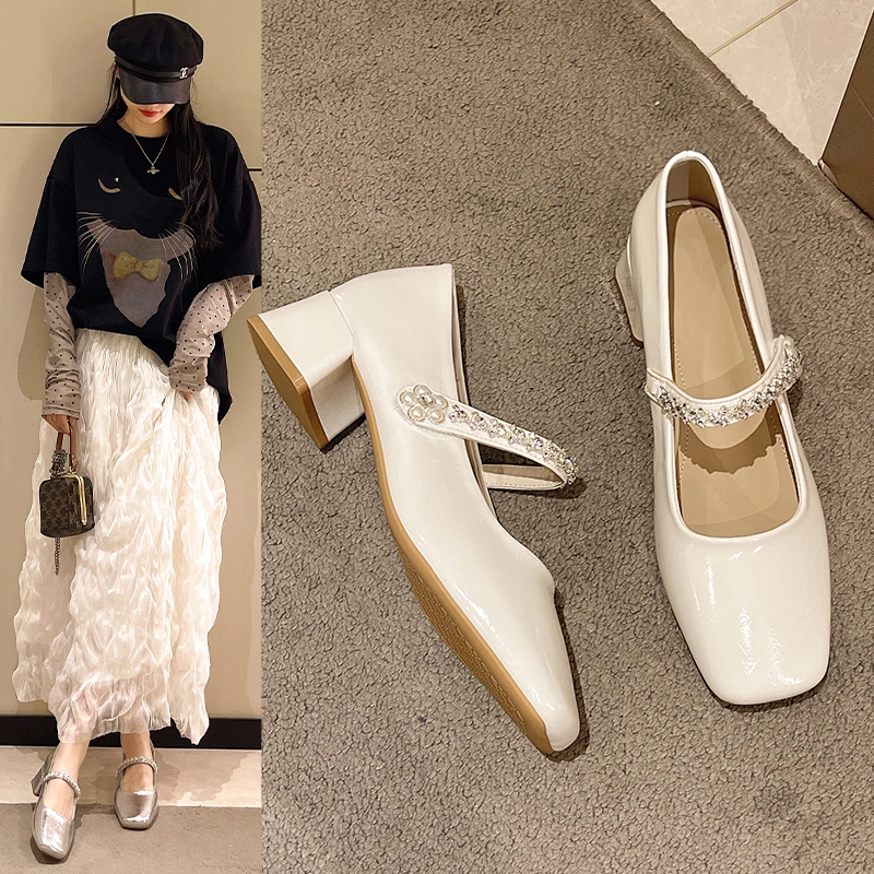 新款2025法式玛丽珍粗中跟浅口单鞋气质百搭时尚适合夏季搭配裙子