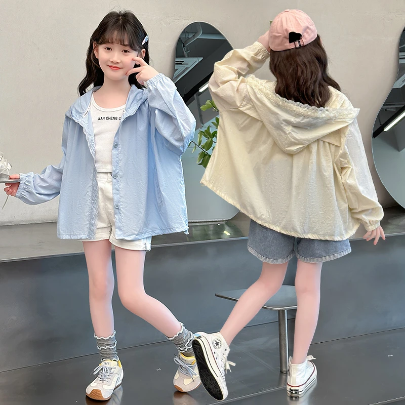 女童蕾丝花边防晒衣夏季凉感防晒服儿童防紫外线轻薄夏装2025新款