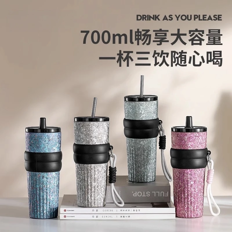 内外纯钛保温杯高颜值女生吸管杯高端车载大容量泡茶钛杯子